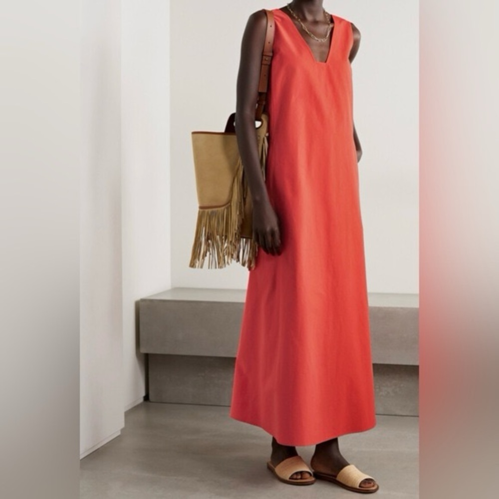 🧡NWT LAFAYETTE148NY HARPER COTTON POPLIN DRESS IN VIBRANT PERSIMMON SIZE L - Picture 2 of 13